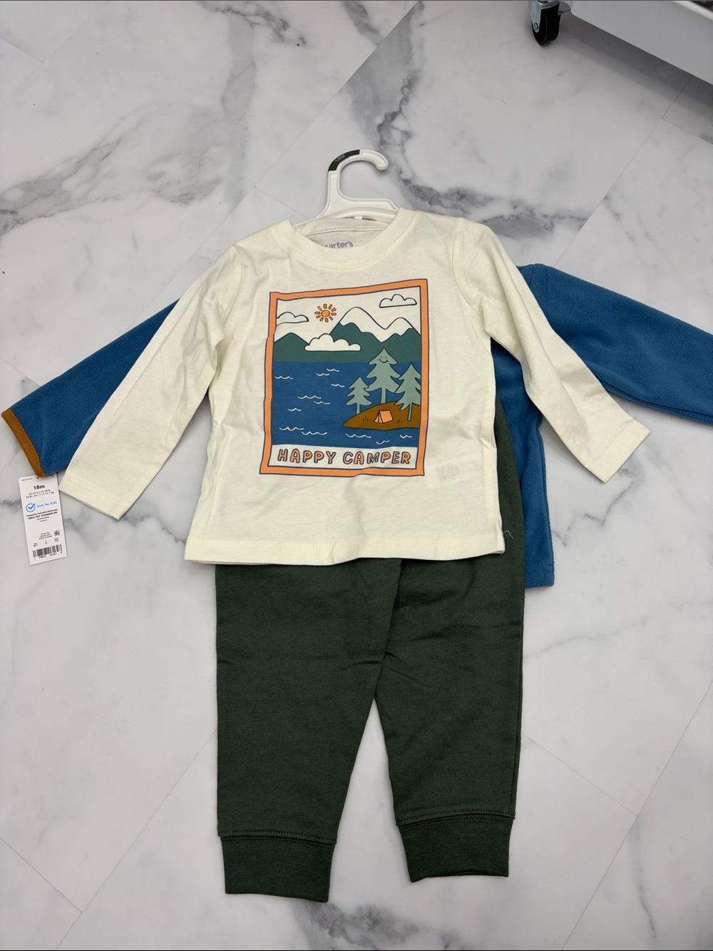 3 piece Carter's Cream 'Happy Camper' Long Sleeve Tee with Colorful Graphic
